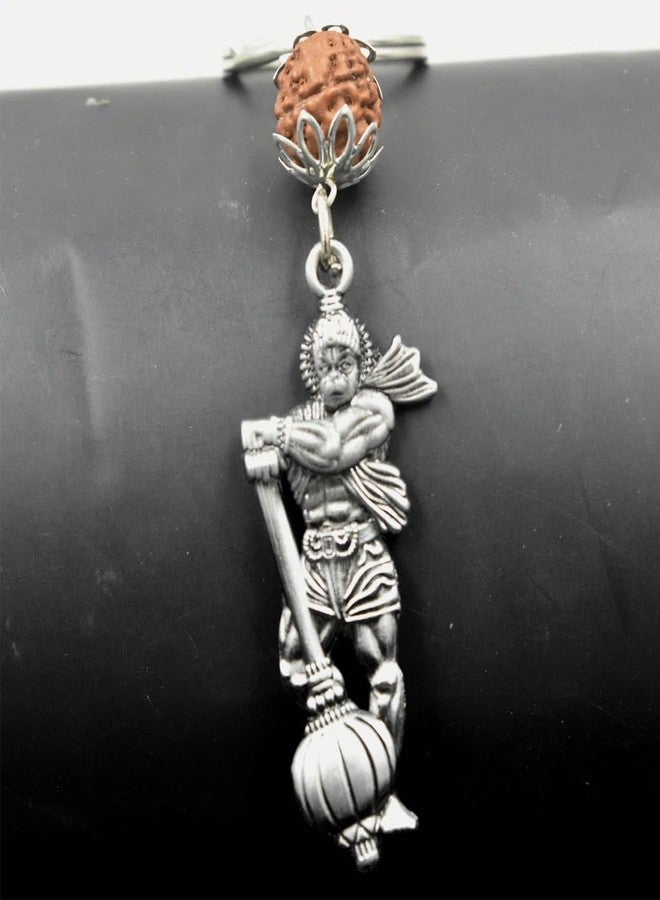 AFH Jay Shree Ram Gadhadhari Lord Hanuman Grey Rudraksha Keychain for Men and Women - Image 1